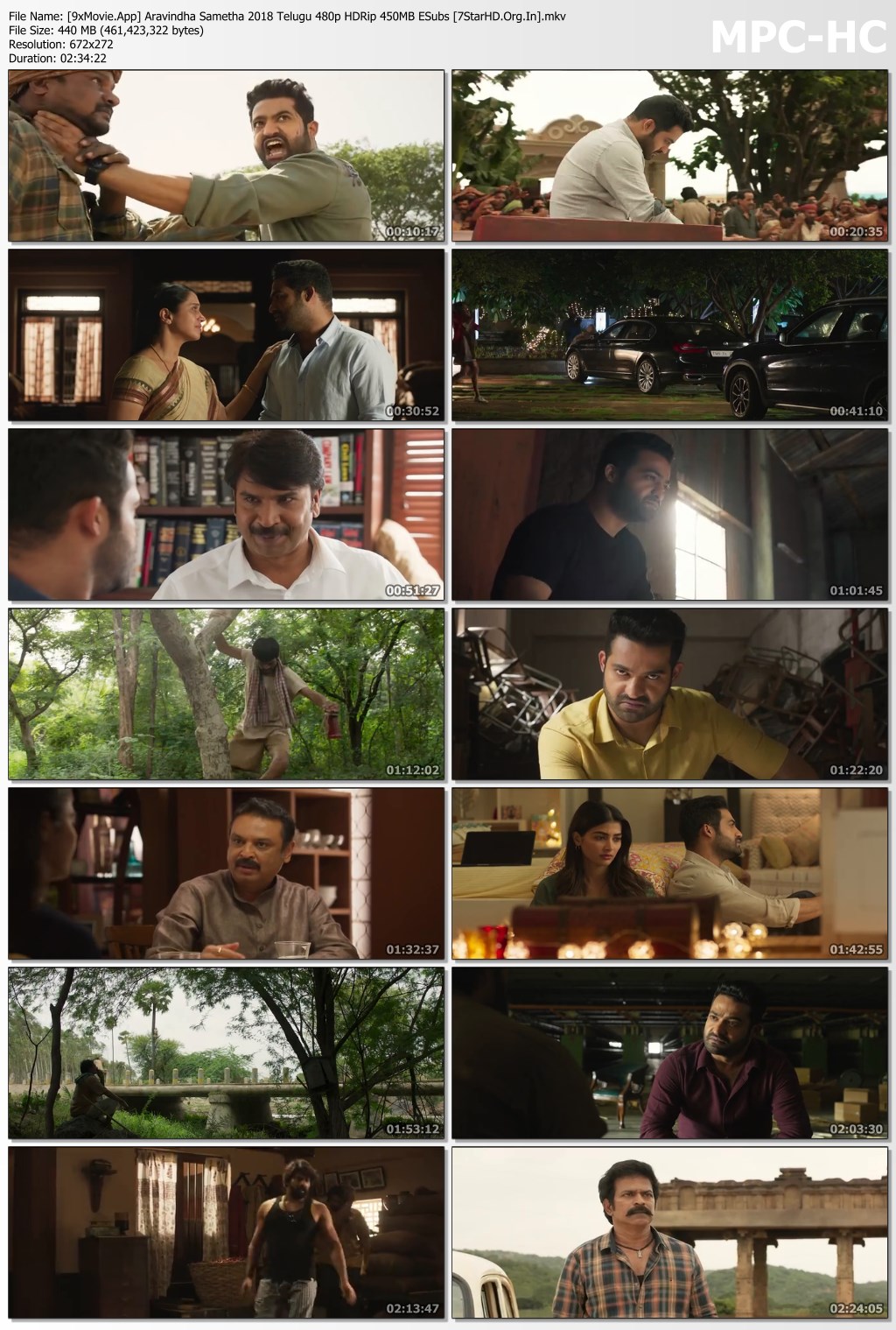 Aravindha Sametha 2018 Telugu 480p HDRip x264 450MB ESubs