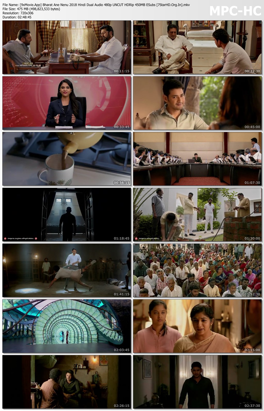 Bharat Ane Nenu 2018 Hindi Dual Audio 480p UNCUT HDRip x264 450MB ESubs