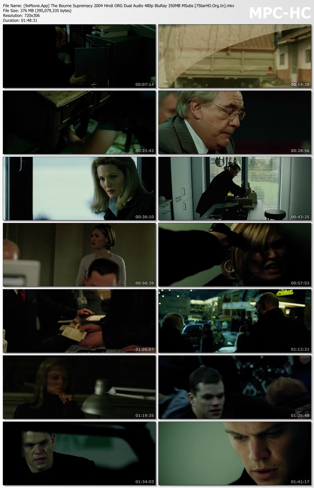 The Bourne Supremacy 2004 Hindi ORG Dual Audio 480p BluRay x264 350MB MSubs