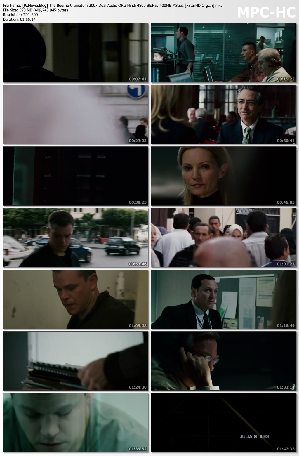 The Bourne Ultimatum 2007 Dual Audio ORG Hindi 480p BluRay x264 400MB MSubs