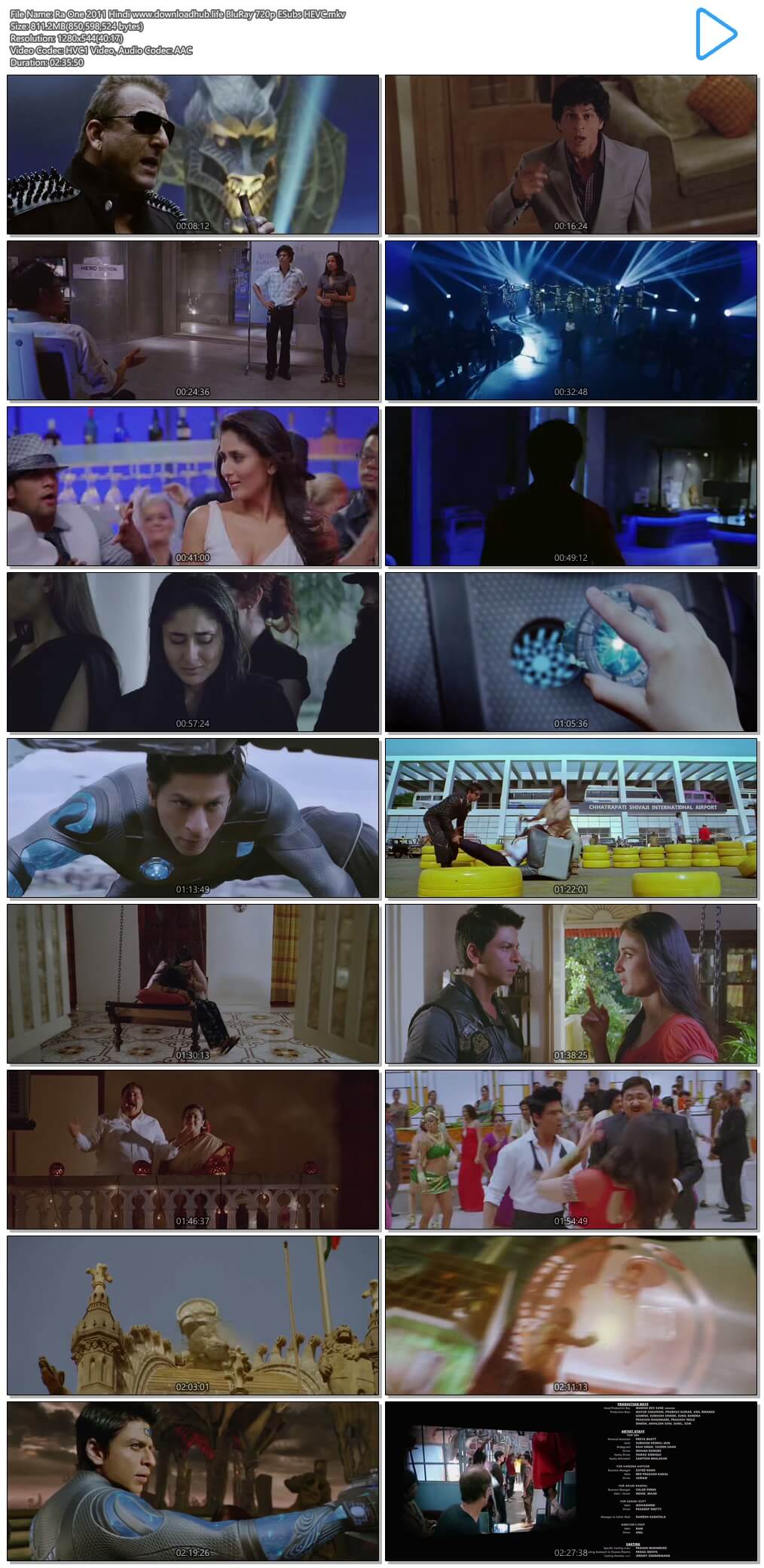 Ra One 2011 Hindi 800MB BluRay 720p ESubs HEVC