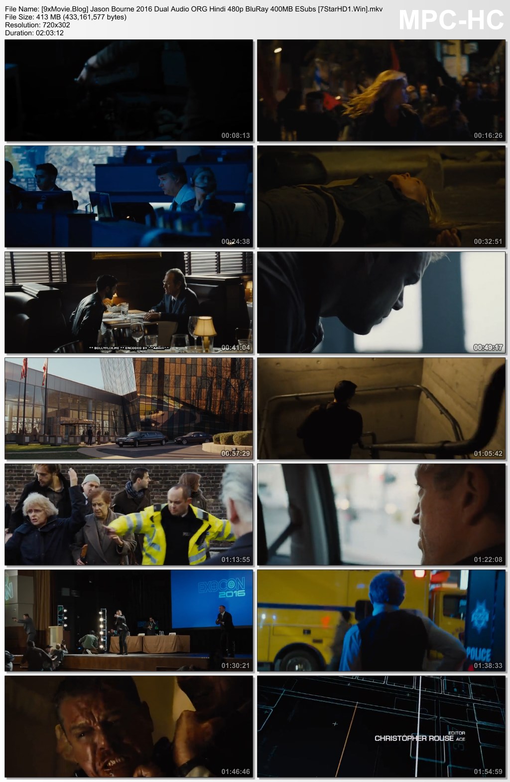 Jason Bourne 2016 Dual Audio ORG Hindi 480p BluRay x264 400MB ESubs