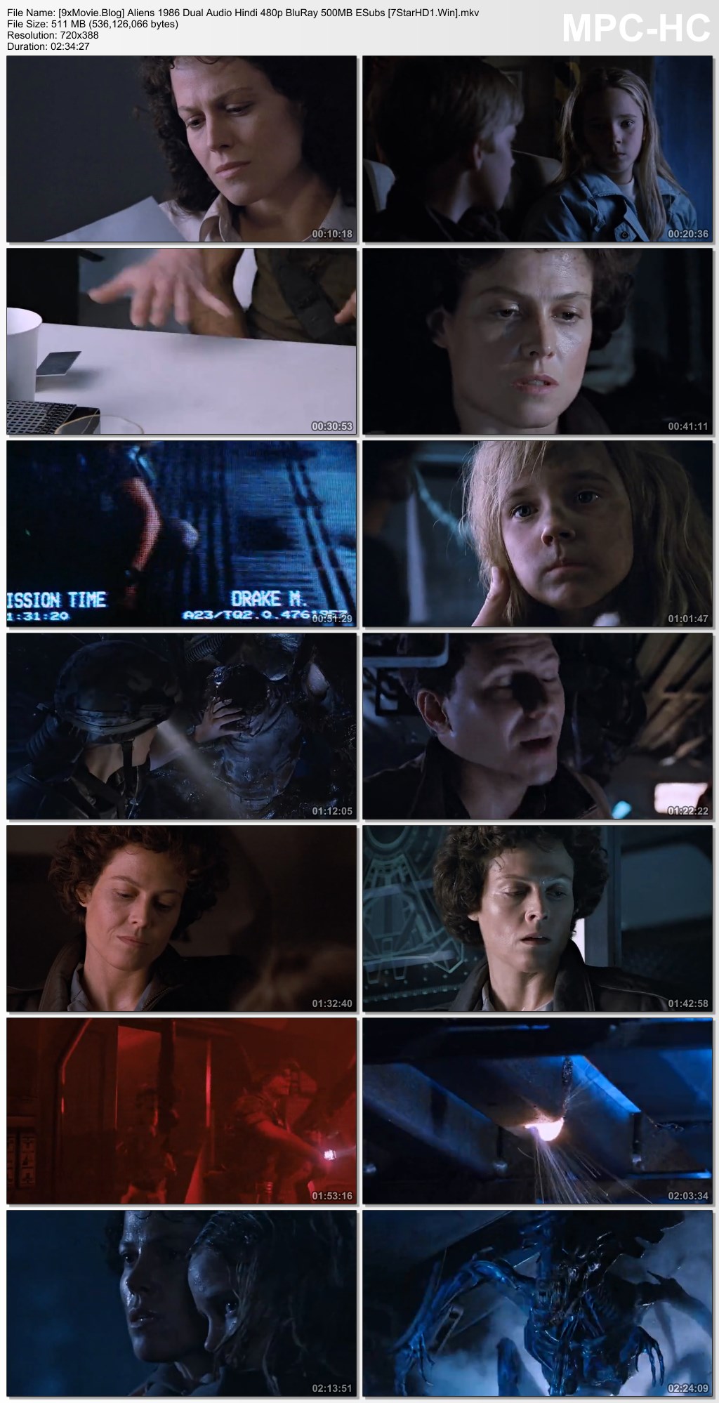 Aliens 1986 Dual Audio Hindi 480p BluRay x264 500MB ESubs