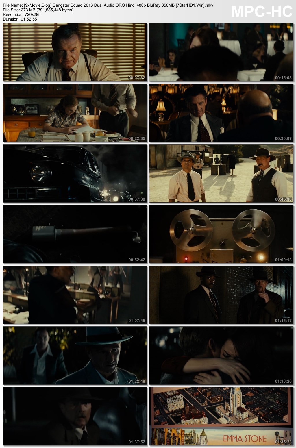 Gangster Squad 2013 Dual Audio ORG Hindi 480p BluRay x264 350MB