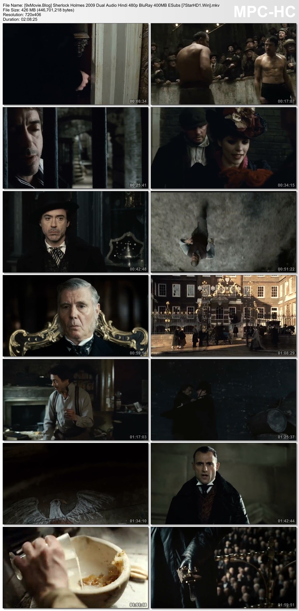 Sherlock Holmes 2009 Dual Audio Hindi 480p BluRay x264 400MB ESubs