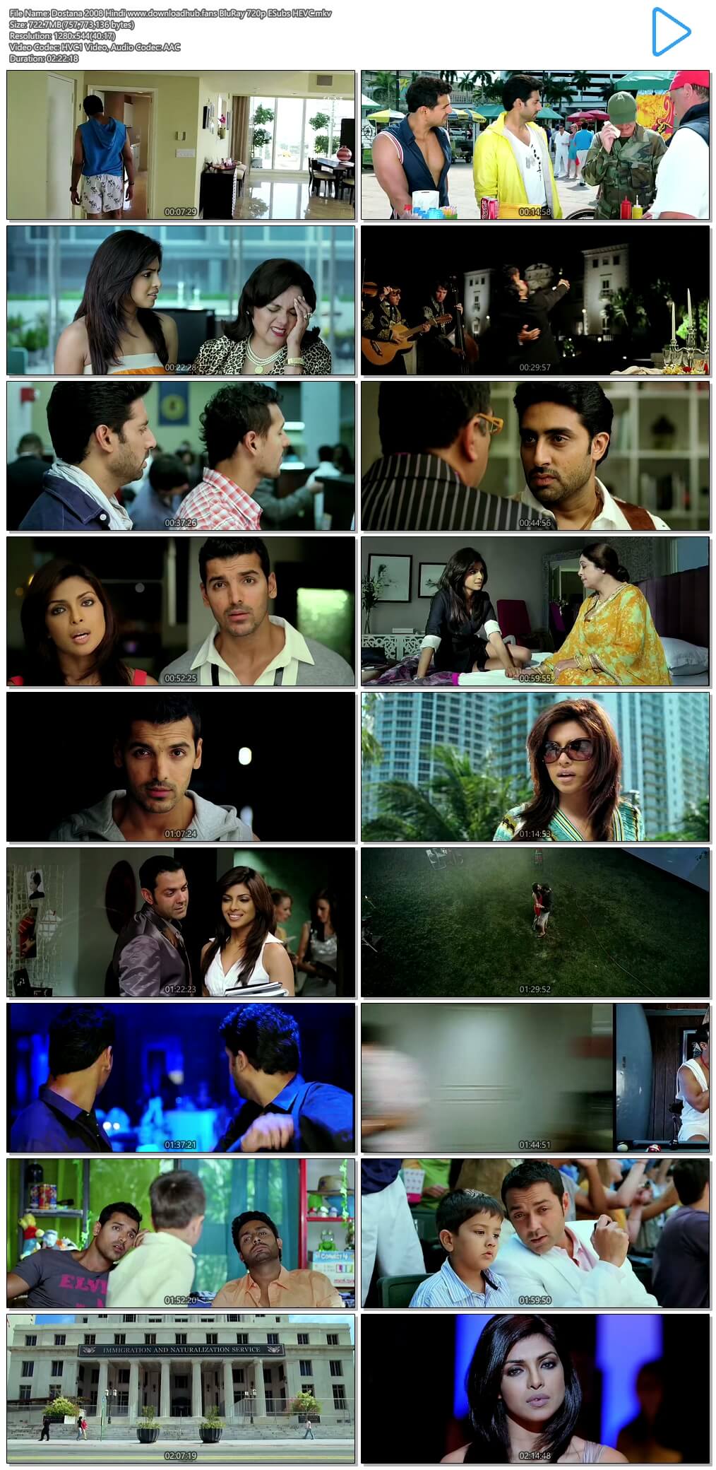 Dostana 2008 Hindi 700MB BluRay 720p ESubs HEVC