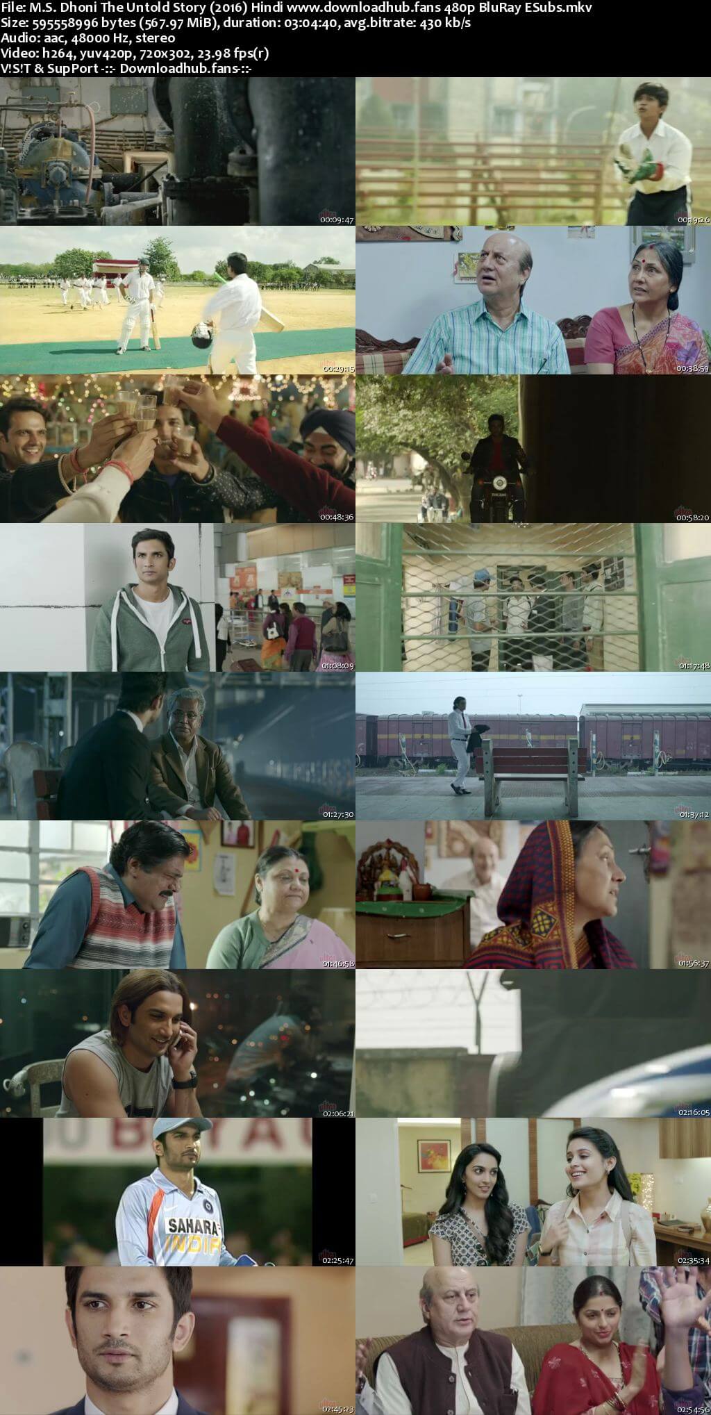 M S Dhoni The Untold Story 2016 Hindi 550MB BluRay 480p ESubs