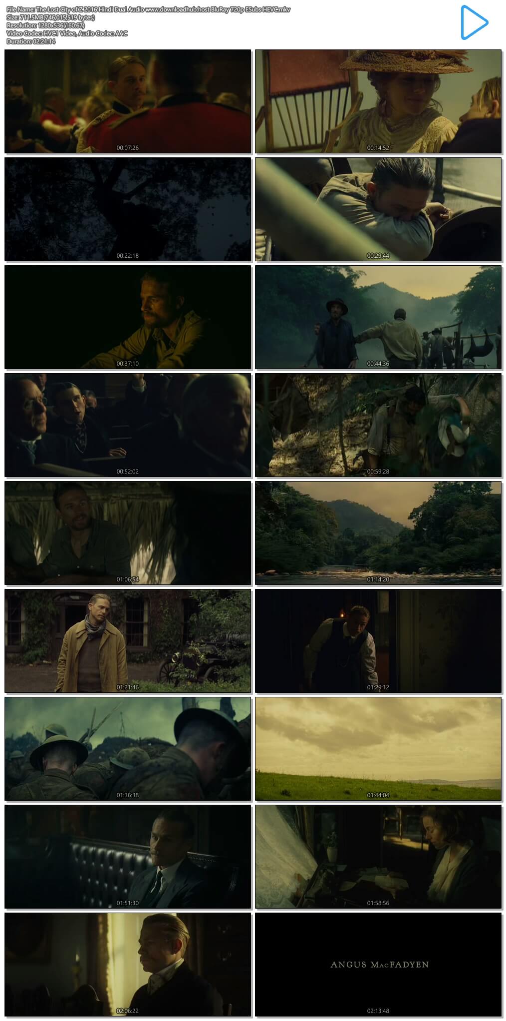 The Lost City of Z 2016 Hindi Dual Audio 700MB BluRay 720p ESubs HEVC
