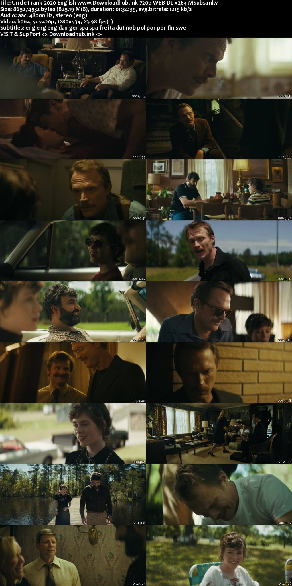 Uncle Frank 2020 English 720p Web-DL 800MB MSubs