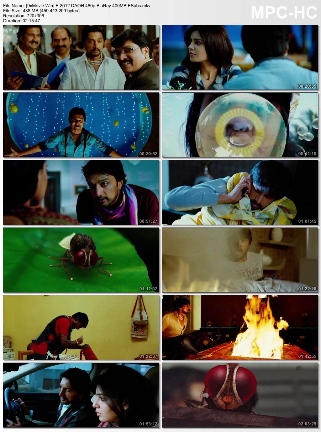 Eega 2012 Dual Audio ORG Hindi 480p BluRay x264 400MB ESubs