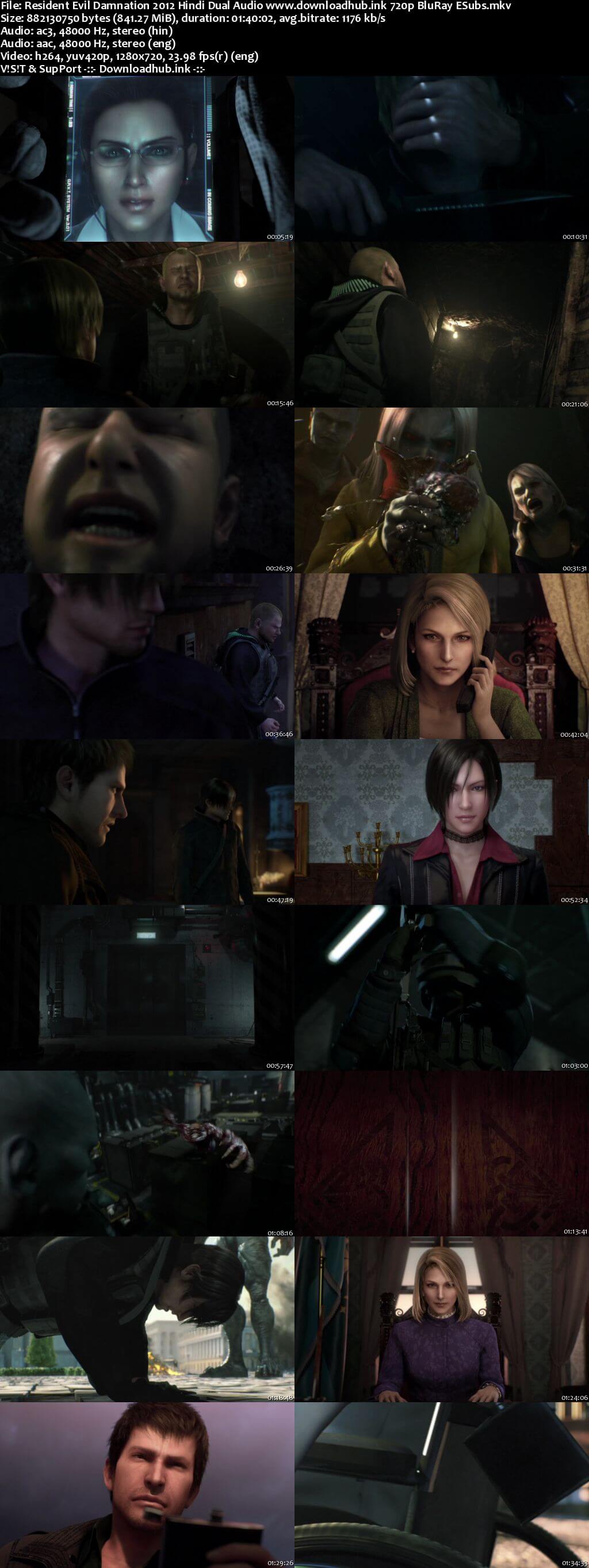 Resident Evil Damnation 2012 Hindi Dual Audio 720p BluRay ESubs