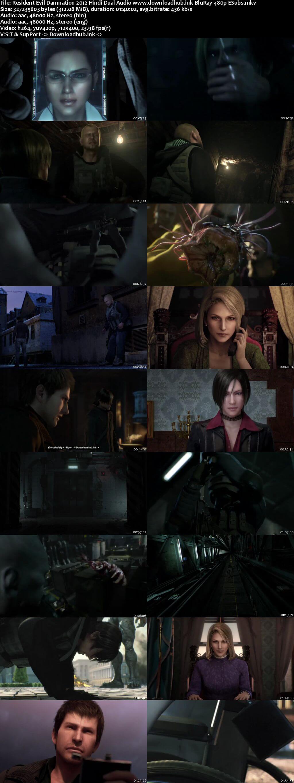 Resident Evil Damnation 2012 Hindi Dual Audio 300MB BluRay 480p ESubs