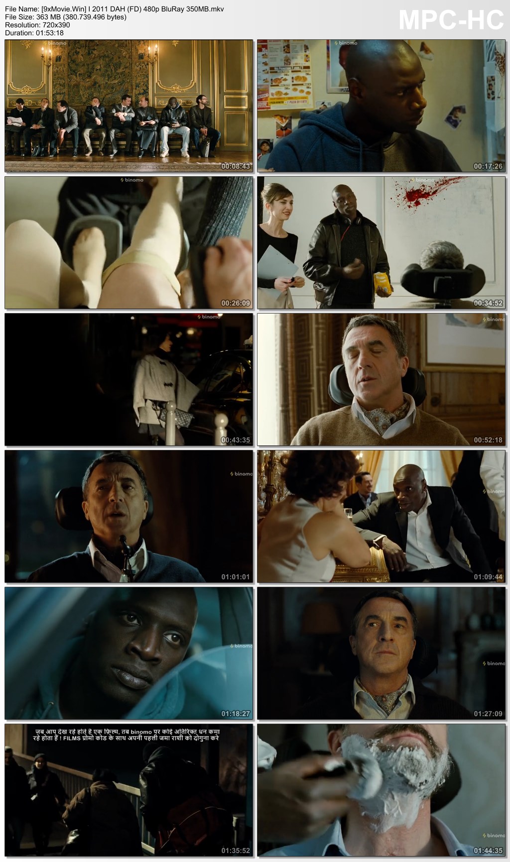 Intouchables 2011 Dual Audio Hindi (Fan Dub) 480p BluRay x264 350MB