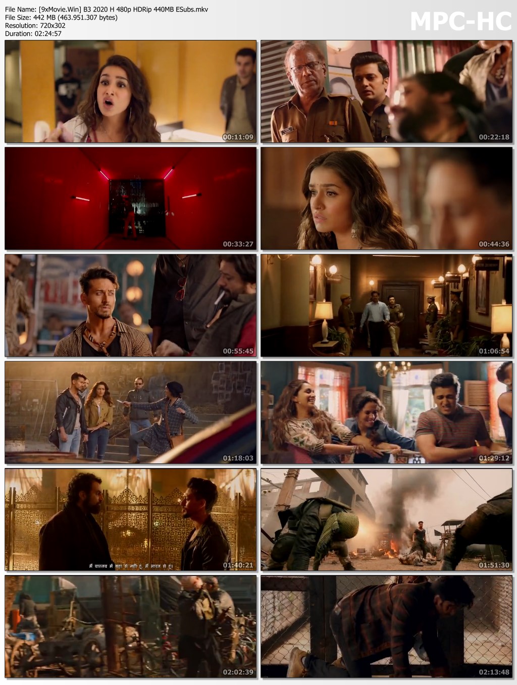 Baaghi 3 2020 Hindi 480p HDRip x264 440MB ESubs