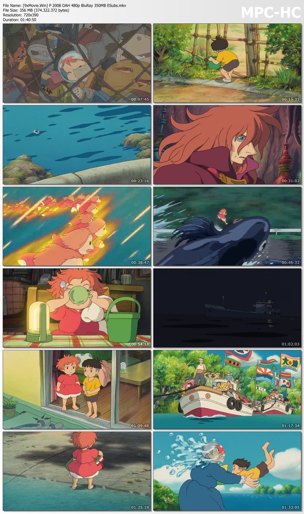 Ponyo 2008 Dual Audio Hindi 480p BluRay x264 350MB ESubs