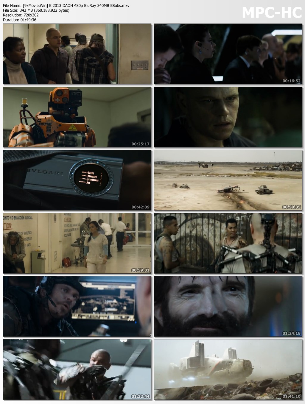 Elysium 2013 Dual Audio ORG Hindi 480p BluRay x264 340MB ESubs