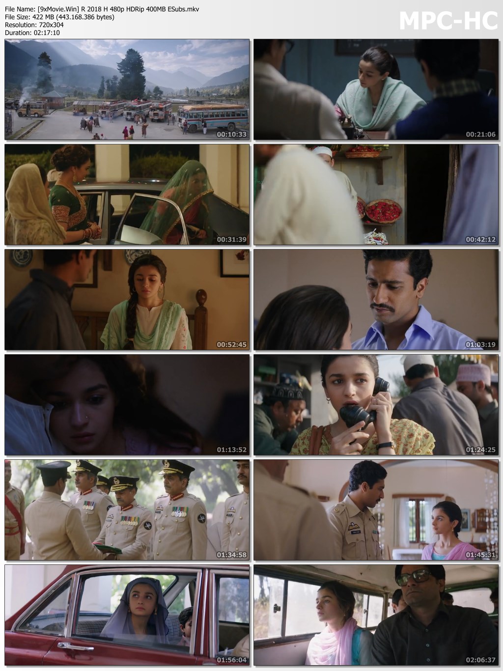 Raazi 2018 Bollywood Movie 480p HDRip x264 400MB ESubs