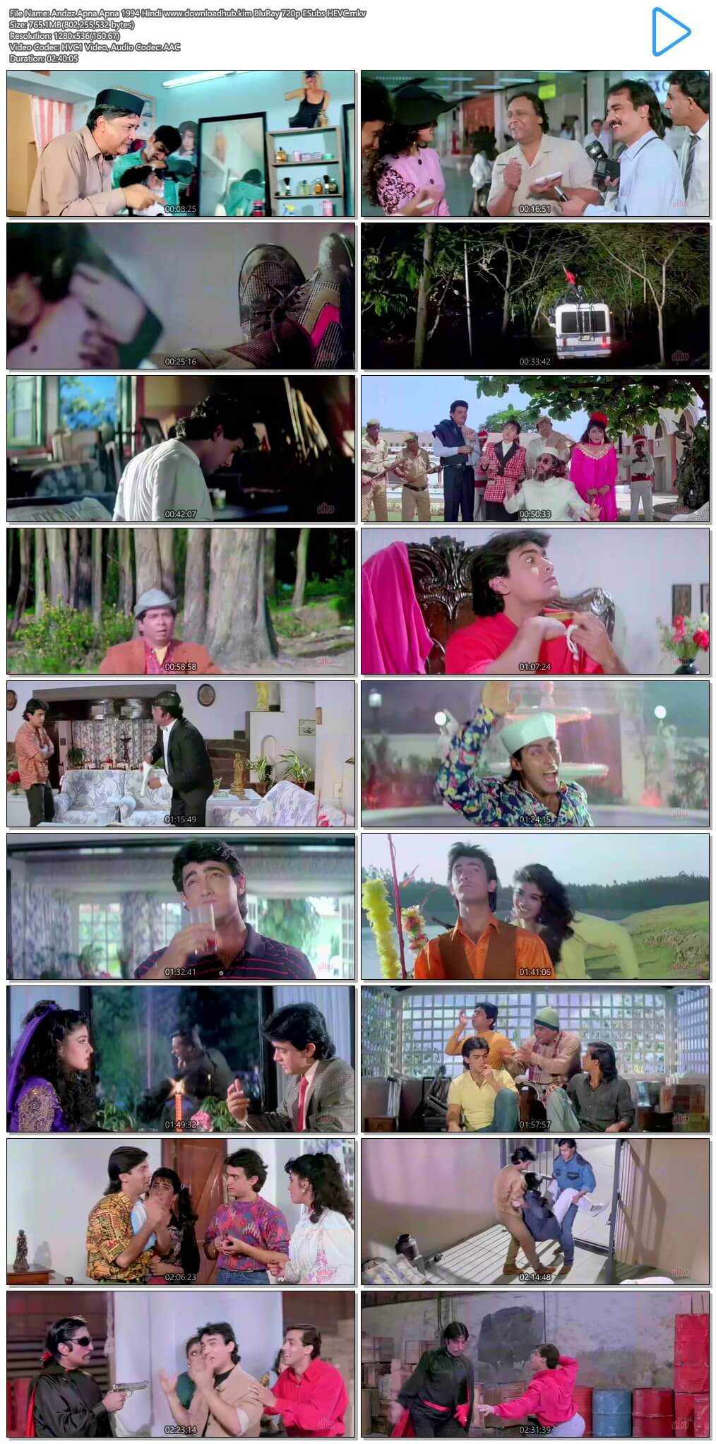 Andaz Apna Apna 1994 Hindi 750MB BluRay 720p ESubs HEVC
