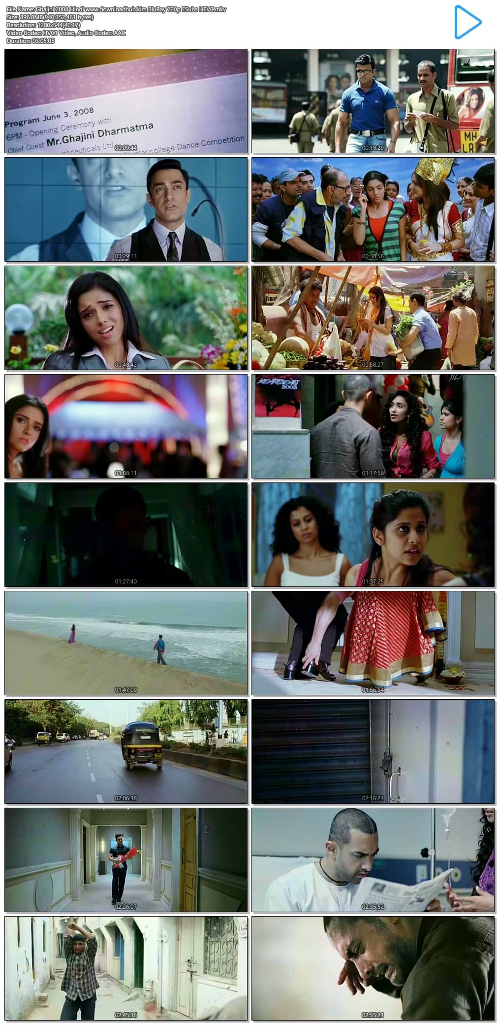 Ghajini 2008 Hindi 900MB BluRay 720p ESubs HEVC