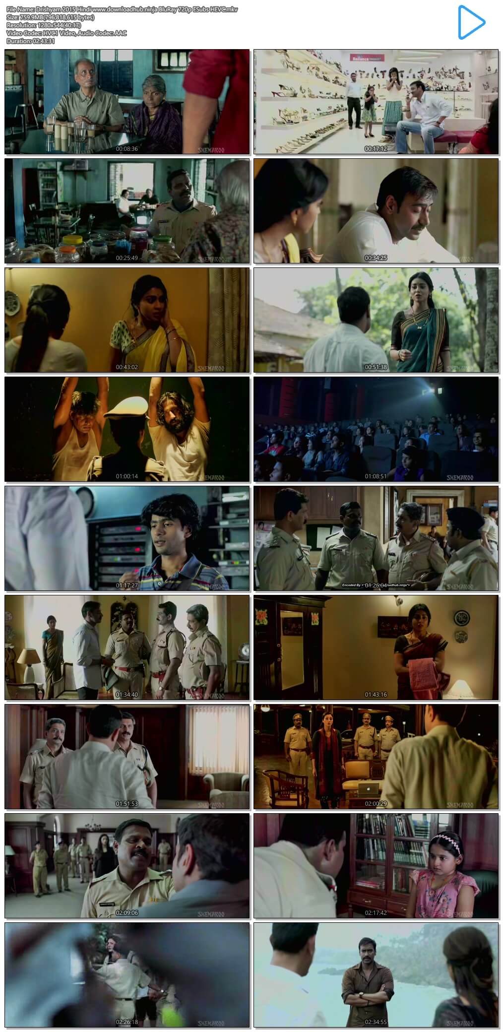 Drishyam 2015 Hindi 750MB BluRay 720p ESubs HEVC