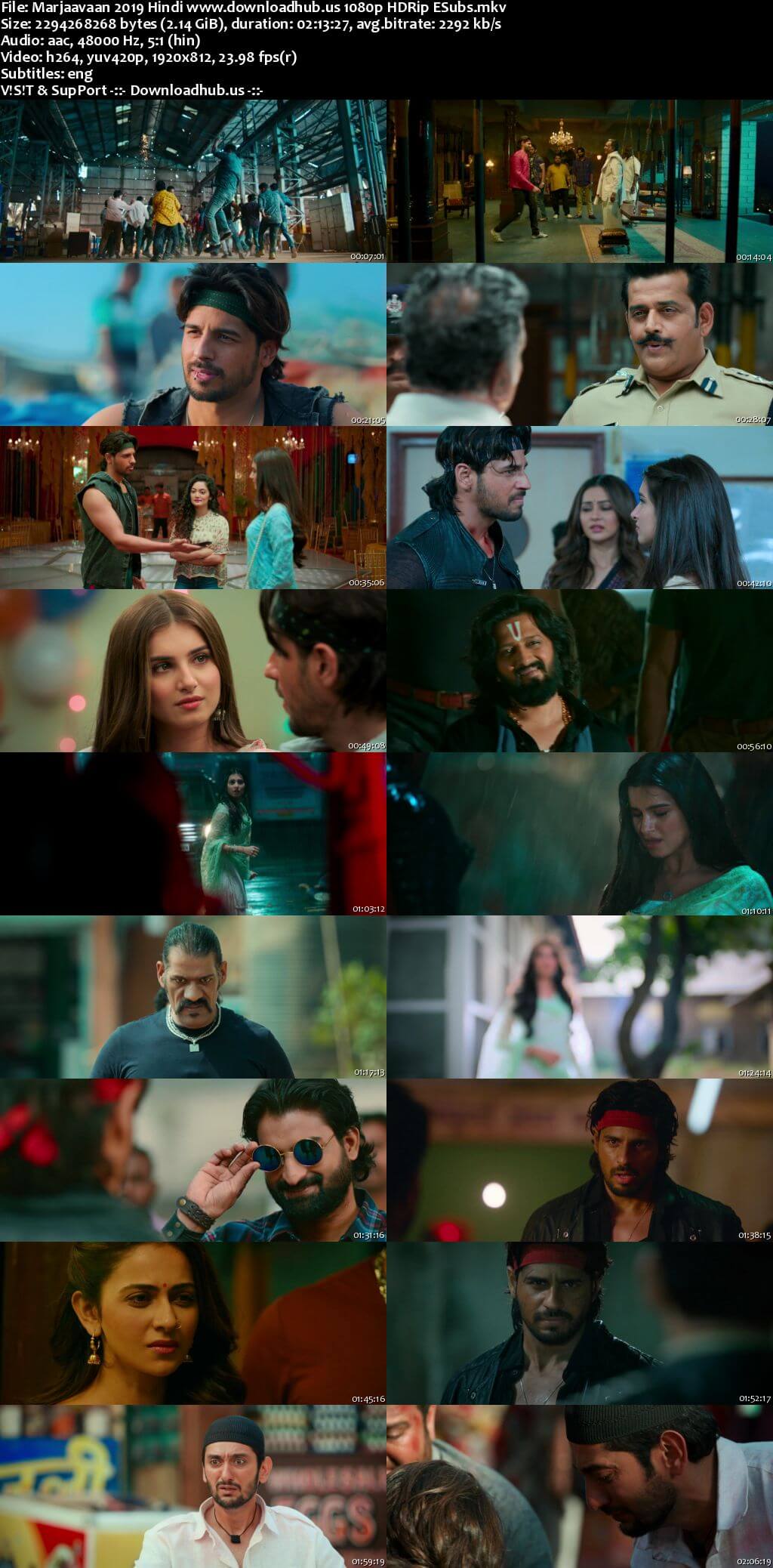 Marjaavaan 2019 Hindi Movie DD5.1 1080p 720p 480p HDRip ESubs x264 HEVC