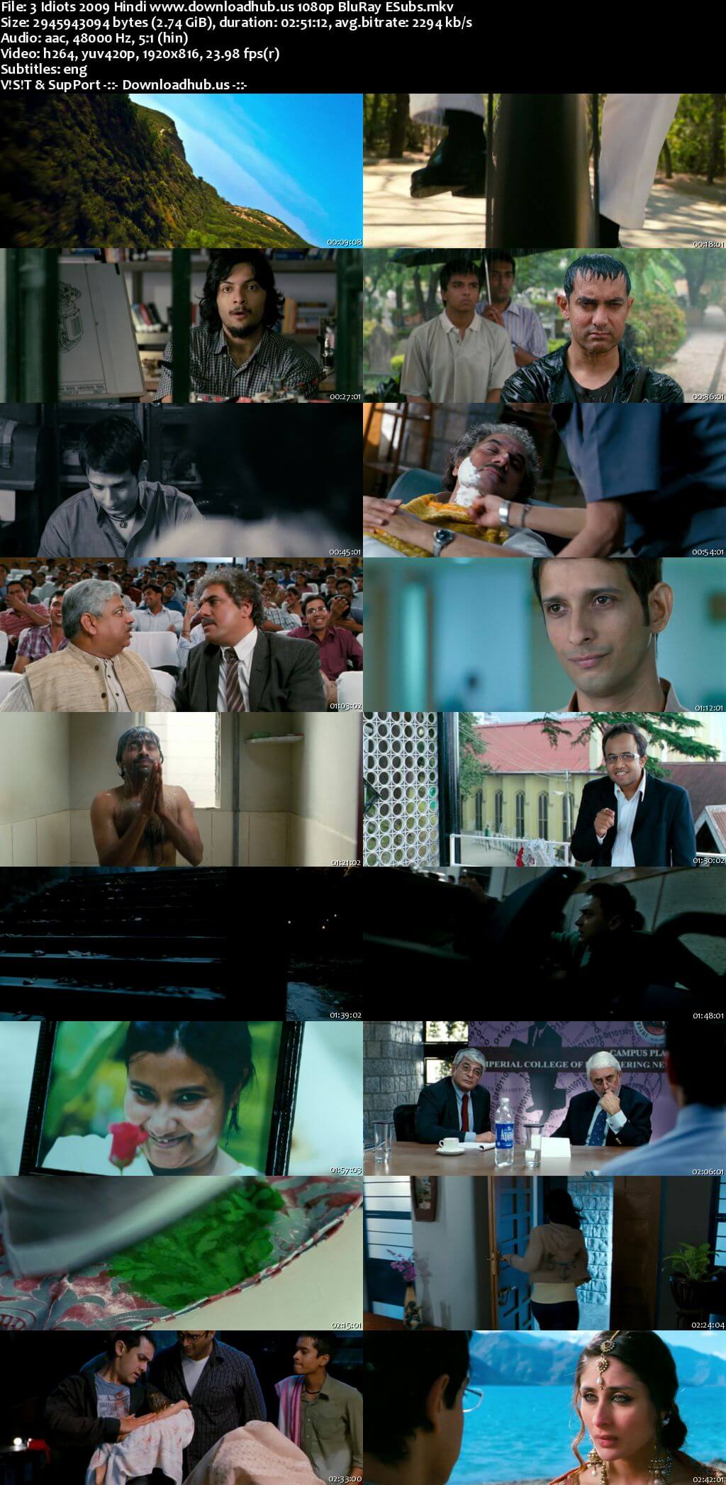 3 Idiots 2009 Hindi Movie DD5.1 1080p 720p 480p BluRay ESubs x264 HEVC