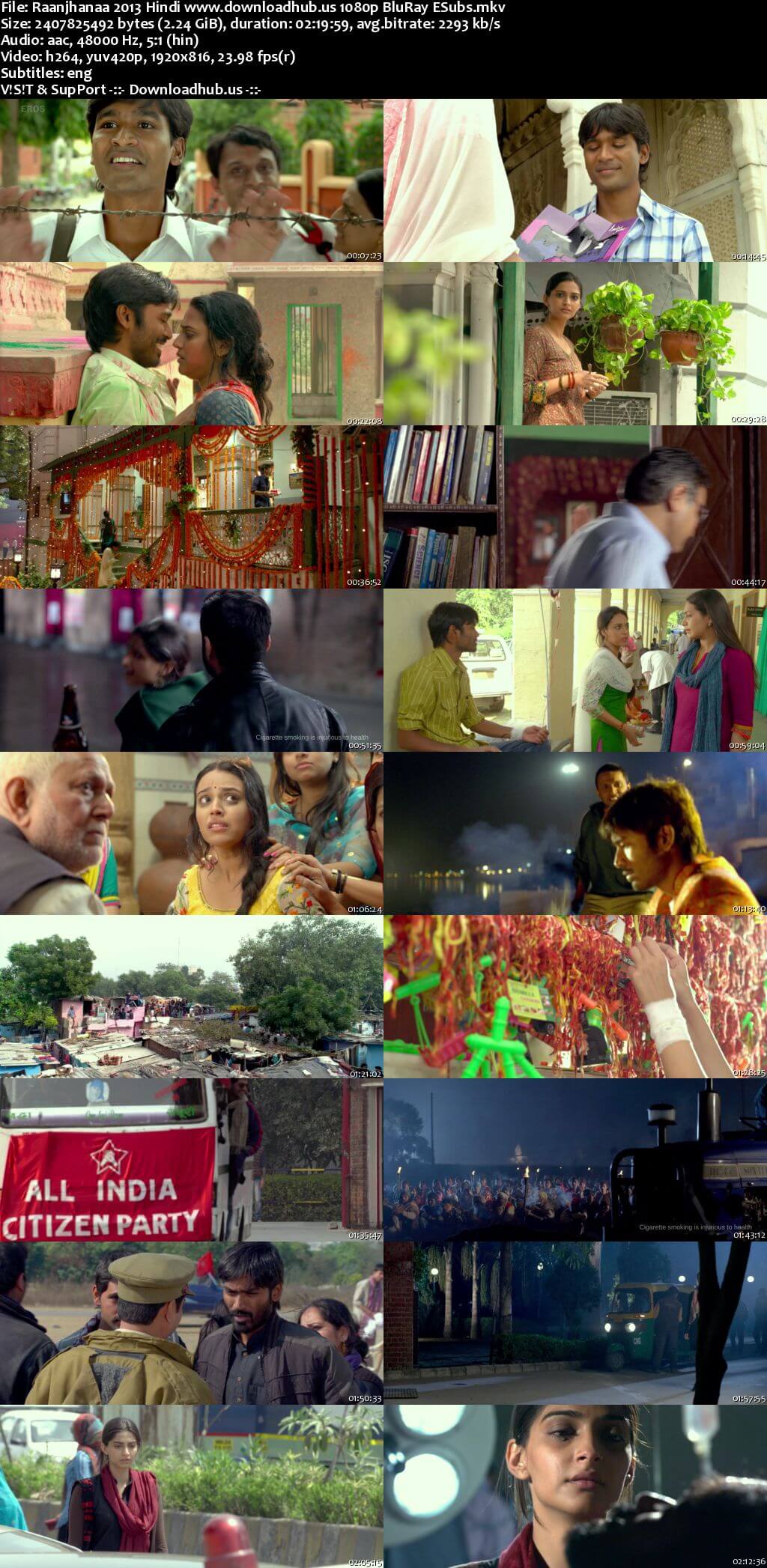 Raanjhanaa 2013 Hindi Movie DD5.1 1080p 720p 480p BluRay ESubs x264 HEVC